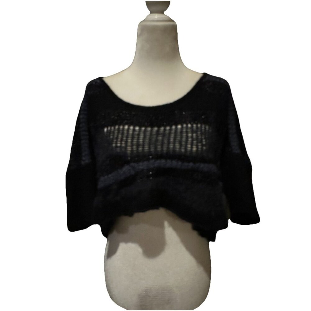 Free People Black Knit Cropped Boat Neck Slouchy Sweater Women's Size M